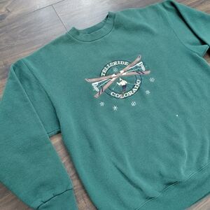 Vintage Telluride Colorado Ski Sweatshirt - Green - Embroidered - Size Large